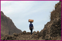 Femme avec un carton sur la tête